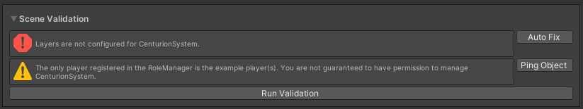 Centurion System Control Panel: Scene Validation